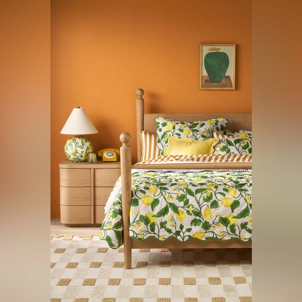 Anthropologie ILUKA COTTON PRINTED FLORAL QUILT Style No. 4540H738AA Lemons Twin
